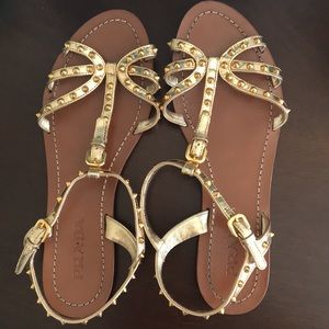 Prada sandals. Gold, spike straps. Size 38 (US 8)